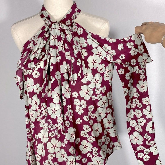 Alexis Paloma Silk Tie Neck Cold Shoulder Blouse Floral size medium - Picture 4 of 16